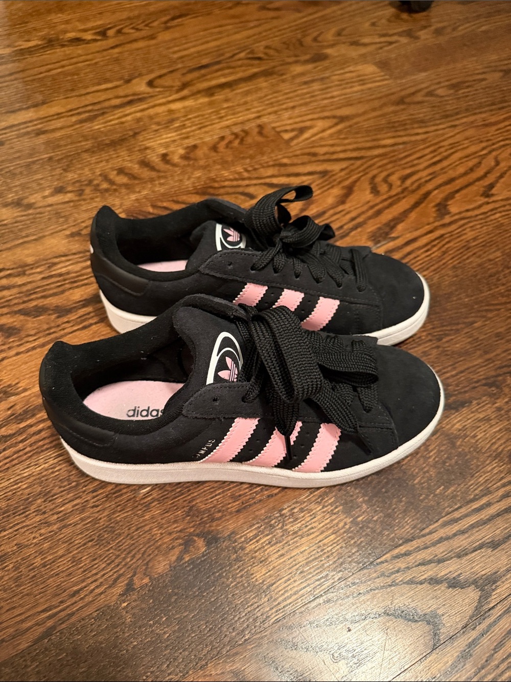 adidas womens Black Sneakers with Pink Stripes